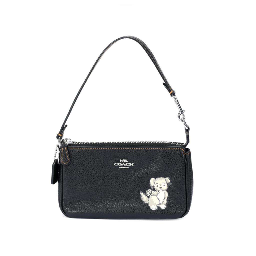 Coach Nolita 19 Однотонный топ с принтом собак, верхняя молния, кожаный ремешок на запястье, ручной, на плечо, маленькая женская сумка, Черный CC914-SVA47