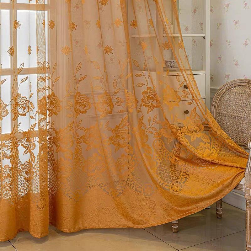 European Style Curtains for Living Room Floral Jacquard Tulle Hollow Out Retro Pattern Fabric Home Decor 1PC