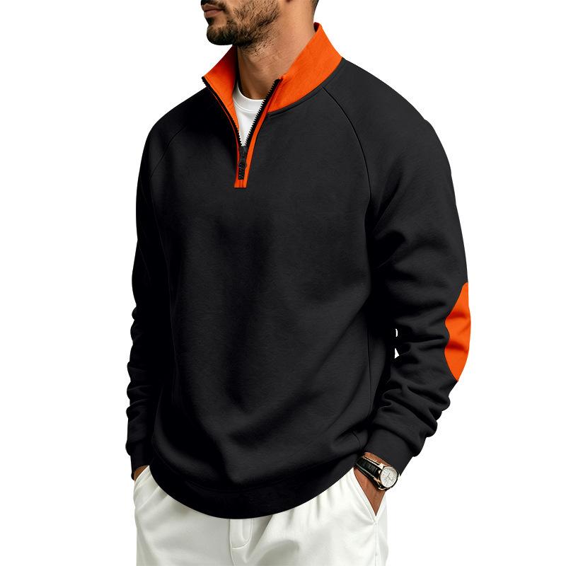 Men S Loose Stand Collar Zip Up Color Block Fleece Lined Casual Sweatshirt