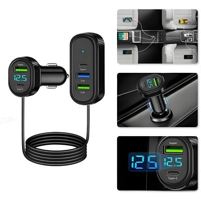 Автомобильное зарядное устройство 5 в 1, 66 Вт, USB, автомобильная зарядка телефона, Type-C, быстрая зарядка, несколько портов USB, 12 В, автомобильное зарядное устройство, разветвитель, аксессуары