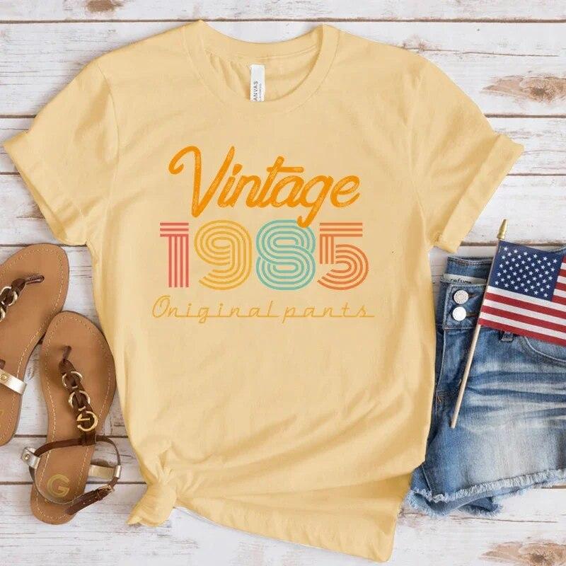 (Premium T-shirt)New Hot Vintage 1985 T-Shirts Fashion Women Girls Summer Tee Shirt Casual Short Sleeve Round Neck Tops T-Shirts