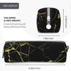 Black Marble Print Leather Pencil Case Pencil Bag Pouch Pen Holder for Girls and Boys Teenage Women 