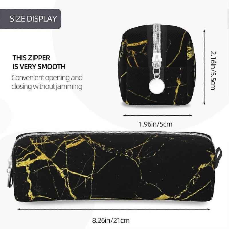 Black Marble Print Leather Pencil Case Pencil Bag Pouch Pen Holder for Girls and Boys Teenage Women