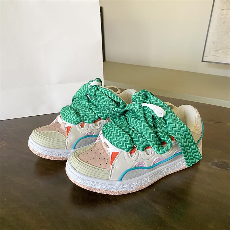 Модные кроссовки на толстой подошве для пап и мам 2025 Лето Осень На шнуровке Массивные кроссовки Повседневная обувь для скейтборда Смешанные цвета Спортивная обувь