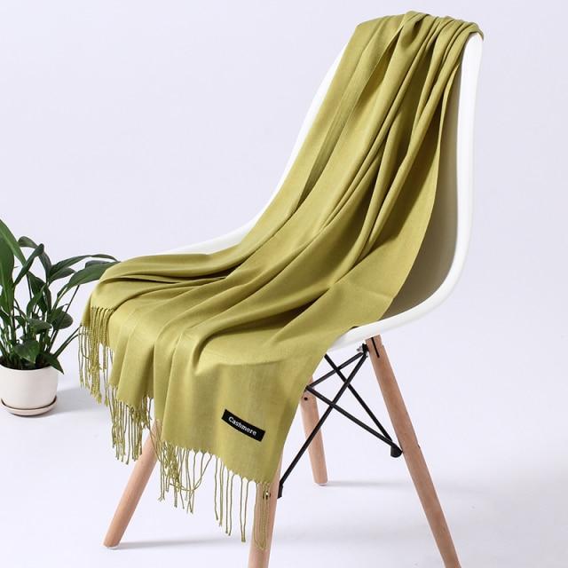 Women Solid Scarf Cashmere Feeling Pashmina Shawls Tassel Hijab Head Wraps Femme Thin Spring Winter Scarves Foulard Bufanda