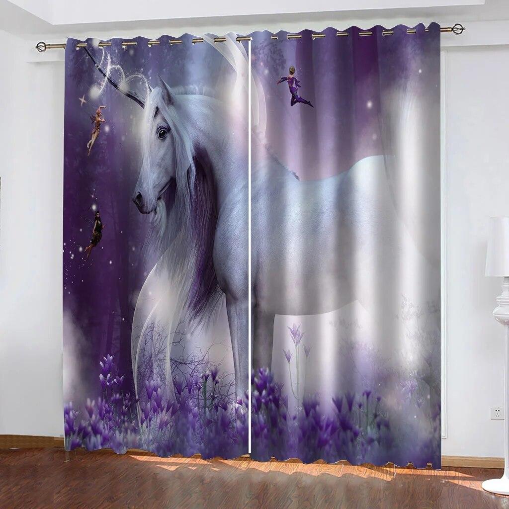 Bohemian Style Psychedelic Unicorn Horse 3D Thin Shading Polyester Semi Sunshade Curtain For Bedroom Living Room Hook Decor