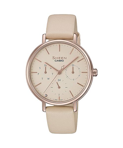 Casio Мужские аналоговые кварцевые часы из нержавеющей стали SHE-4541CGL-4A, водонепроницаемость 50 м