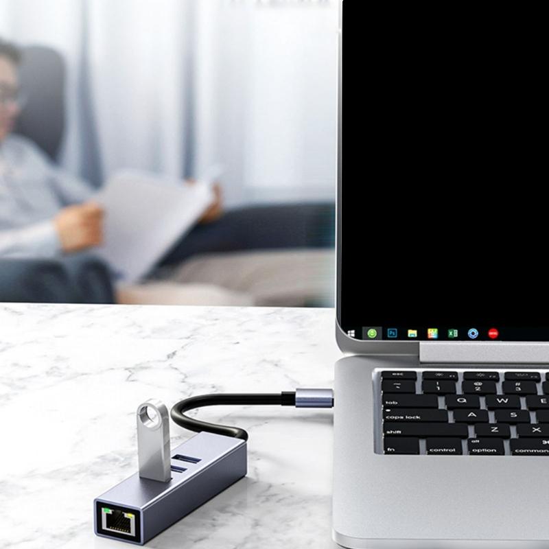 Эффективный USB 3.0 Type-C хаб с 3 портами и гигабитным Ethernet-адаптером, подходит для ноутбуков и компьютеров, быстрый интернет