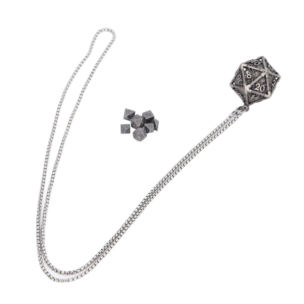 Mini Dice Set Necklace Antique Tiny Small Metal Hollow Polyhedral Portable Toy with Storage Box