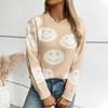 Autumn Winter Vintage Loose Long Sleeve Top Print Cardigan Knitwear O-Neck Sweater