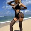 Sex Underwear Fishnet Onesie Sexy Hollow Long-sleeved Plaid Mesh
