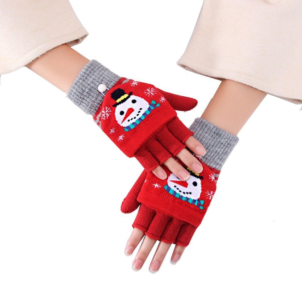 Claus Pattern Women Knitted Flip Gloves Apparel Accessories Christmas Gloves Autumn Winter Gloves