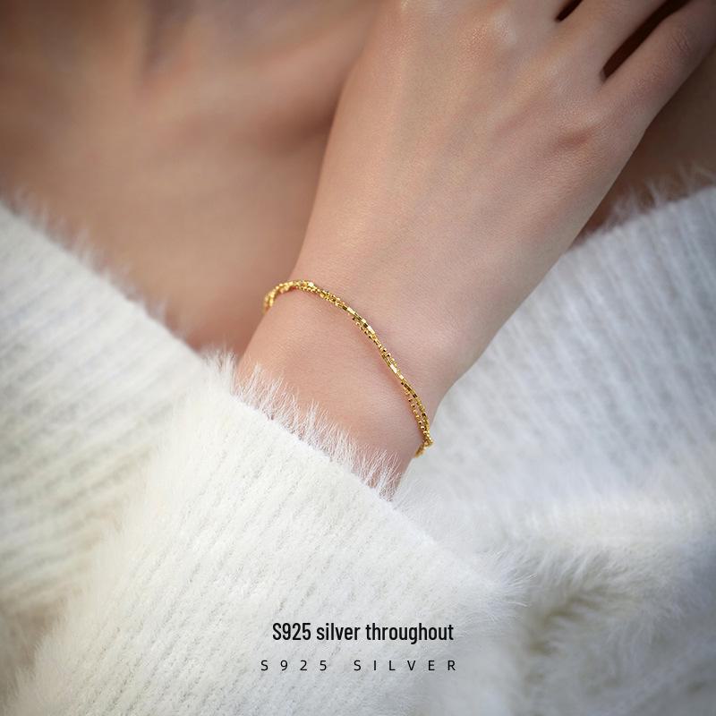 Banyan Tree S925 Silver Double Wrap Women's Bracelet with Shiny Beads - Versatile, Fashionable, Thin Silver Hand Jewelry