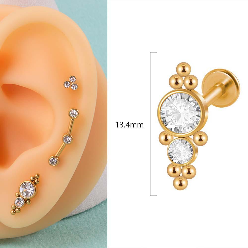 Титан G23 и сталь 16G Кольцо для губы-треугольника с драгоценным камнем CZ, серьга-кристальный кластер