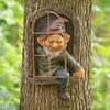Elf Out The Door/Window Tree Hugger Naughty Garden Gnome Statue Tree Decor Funny Naughty 3D Window Outdoor Gnome Statue