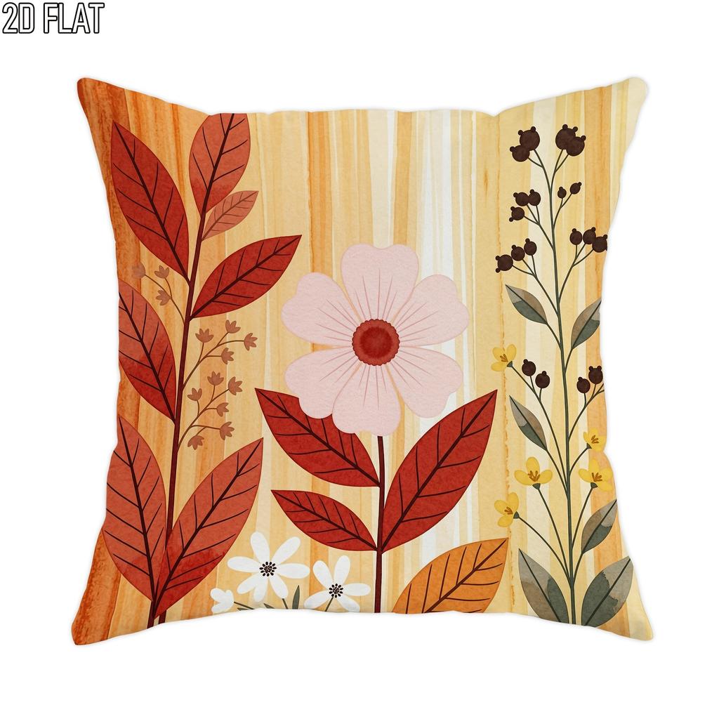 1pc 2D Flat Throw Pillow Covers Autumn Leaves Flowers Botanical Fall Style Orange Red Pink Soft Velvet Washable Pattern Pillow Covers for Living Room
