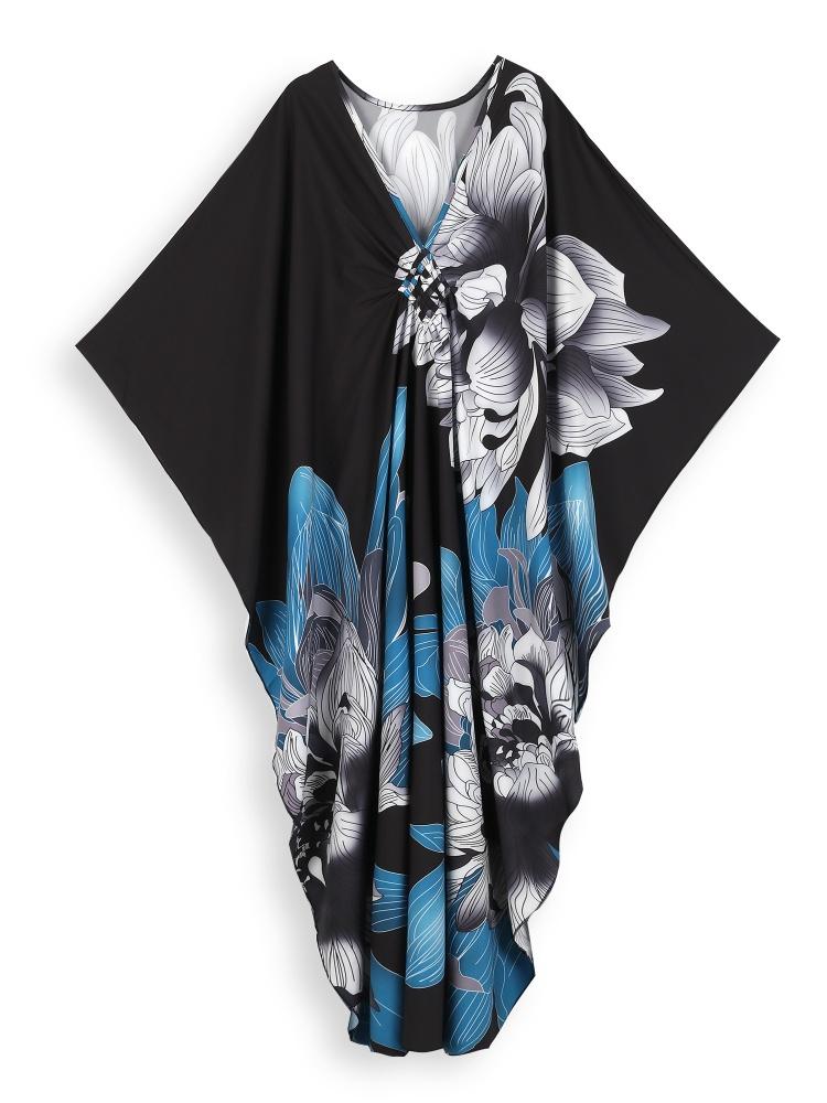 EDOLYNSA Универсальный синий женский халат-кафтан, легкая куртка, кафтан, халат, длинное платье для отпуска, хит продаж, наряд для отдыха Q1289