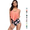 2 Pieces Suit Lotus Floral Swimwear Women Ruffle Tankini Push Up High Waist Bikini Set Plus Size