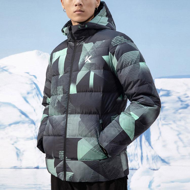 Anta Баскетбольная серия, пуховик с капюшоном и цветными блоками, мужская верхняя одежда, сказочный зеленый 152141923-4