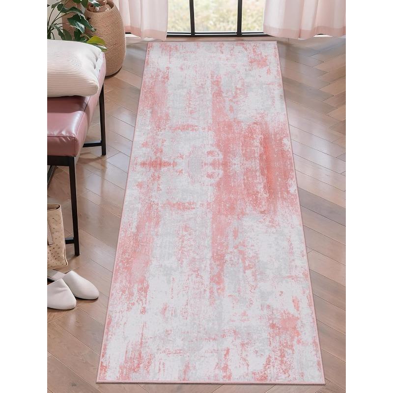 Nordic Style Abstract Runner Rug Modern Minimalist Design Distressed Texture Carpet Absorbent Non-Slip Long Mat for Hallway