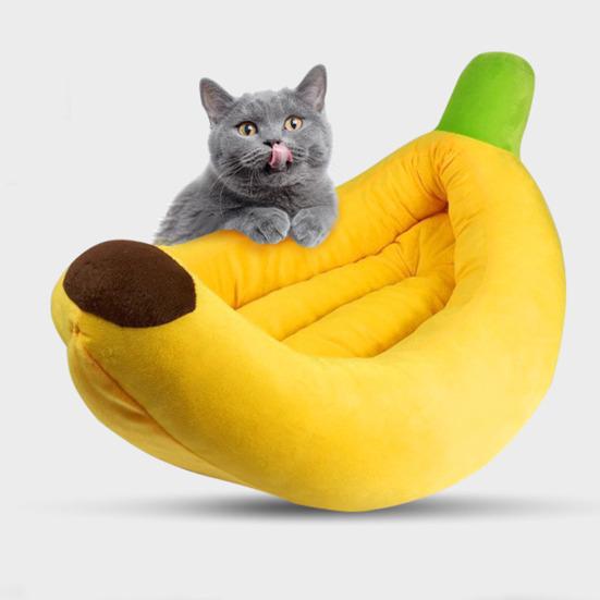 Banana Pet House with Removable Washable Cushion Soft Plush Cat Bed for All Seasons Semi-Enveloping Pet Bed for Cats