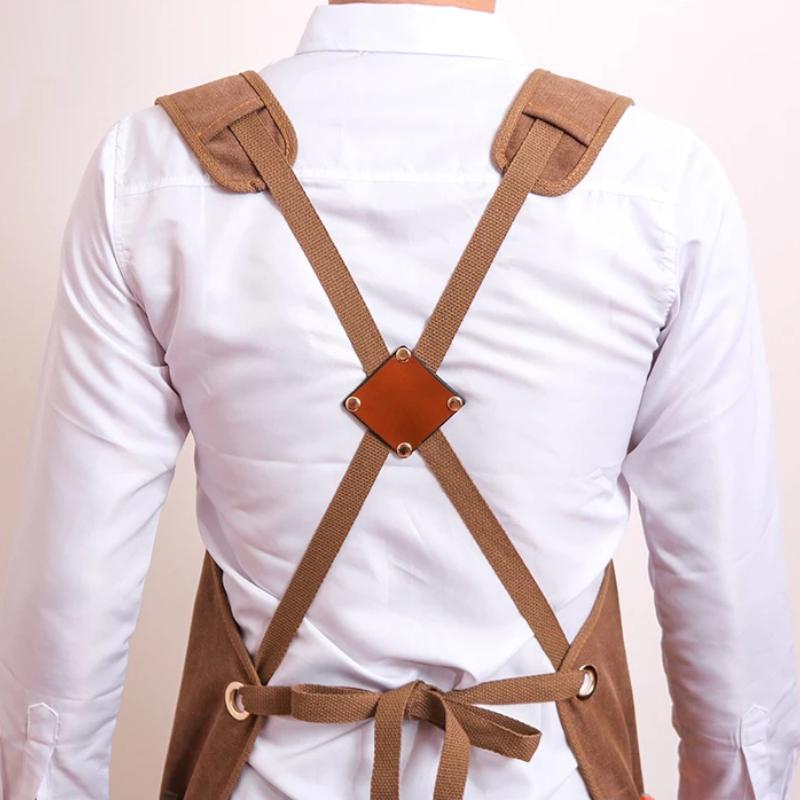 1 Pc Unisex Canvas Work Apron with Tool Pockets Cross-Back Straps Adjustable for Woodworking Painting