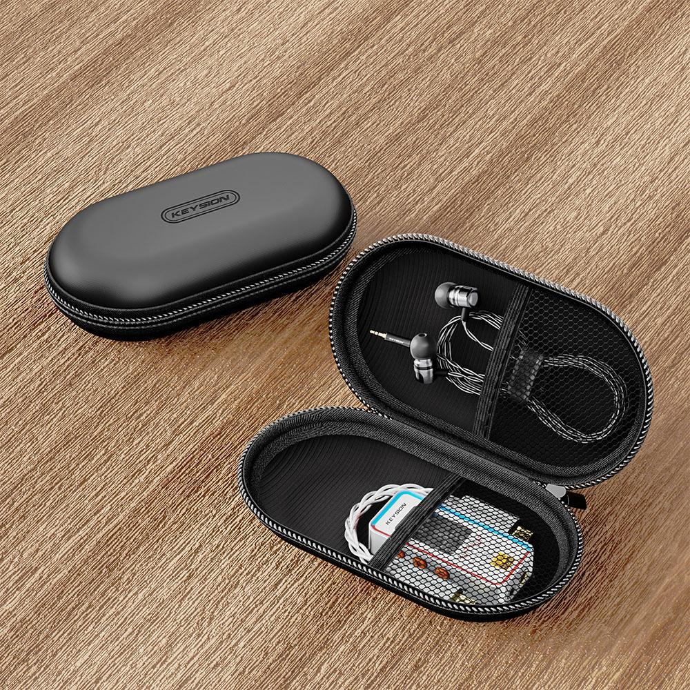 KEYSION PU Leather EarPhones Case Travel Dustproof DAC Headphone Amplifier AMP Cable Oval Storage Box Bag Headset Accessories
