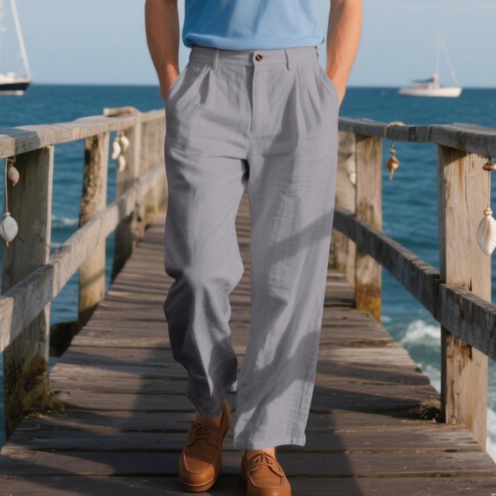Men's Linen Casual Pants, Loose Straight Business Suit Trousers