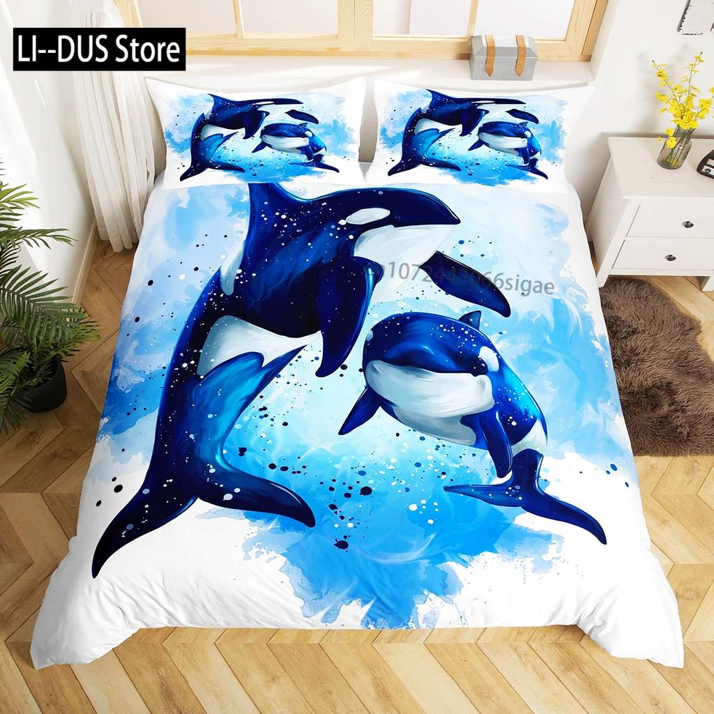 Galaxy Bedding Set Dolphin Comforter Cover for Kids Adult Duvet Cover Sea Creatures Bed Cover Starry Sky Blue Room Decor 3Pcs