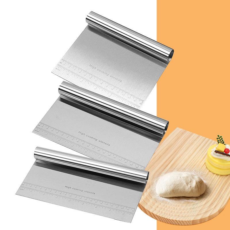 Stainless Steel Flour Cutter With Scale, Dough Cutter, Baking Scraper 15 20 22Cm, Roll Handle Rice Noodle Scraper