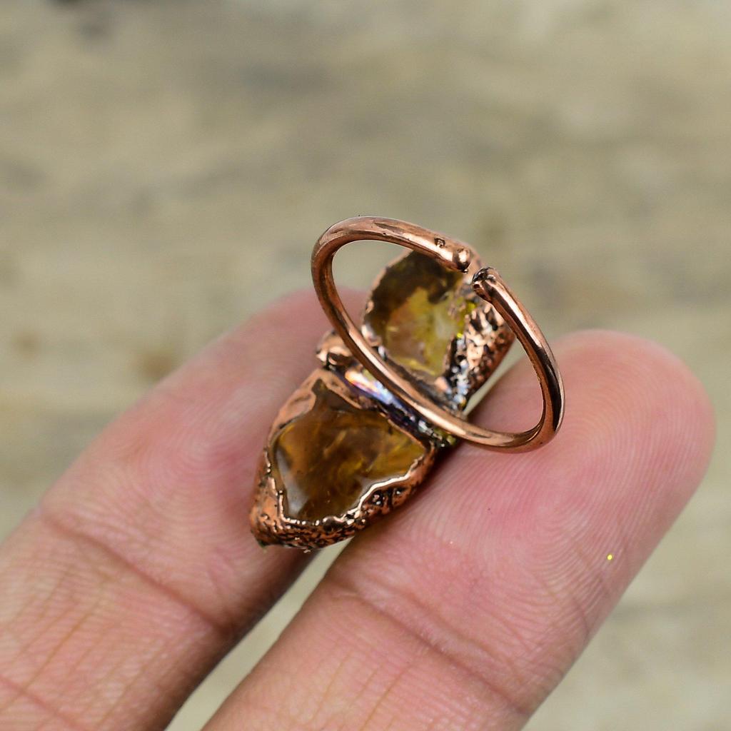 Citrine Rough Ring Electroformed Copper Ring Handmade Rings Citrine Copper Jewelry Adjustable Gemstone Ring Electroformed Jewelry For Gifts