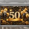 Black Gold Balloon Diamond Digital Theme Banner Background Adult Birthday Party Home Decoration Photography Background Cloth