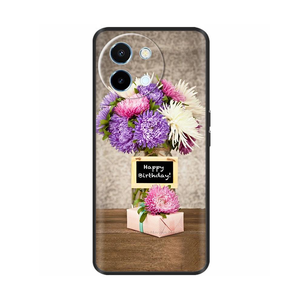 Чехол для телефона Vivo Y38 5G Милый Модный Чехол с Сердечками и Цветами Для Vivo Y18 Мягкий Силиконовый Бампер Чехол Для Vivo Y18E Чехлы Оболочки