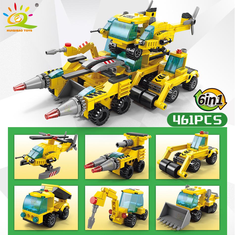 461pcs 6in1 City Engineering Drill Truck Model Building Blocks Bulldozer Crane Car Brick Set Children Construction Toy