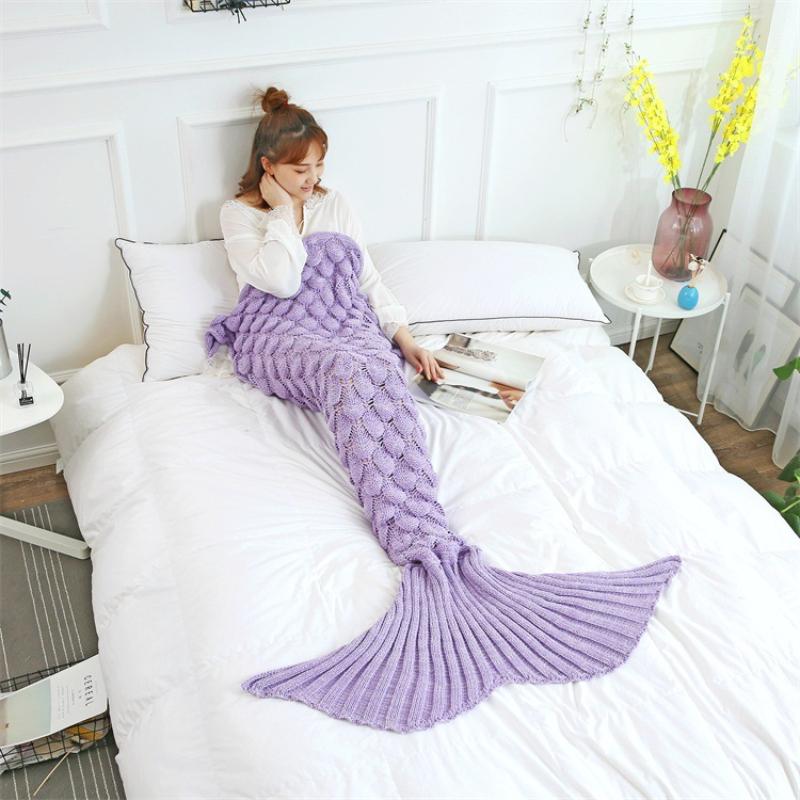 Summer Breathable Knitted Nap Blanket Soft and Comfortable Mermaid Blanket Sofa Blanket Family, Ladies, Children, Camping, Photography, Sleeping Bag