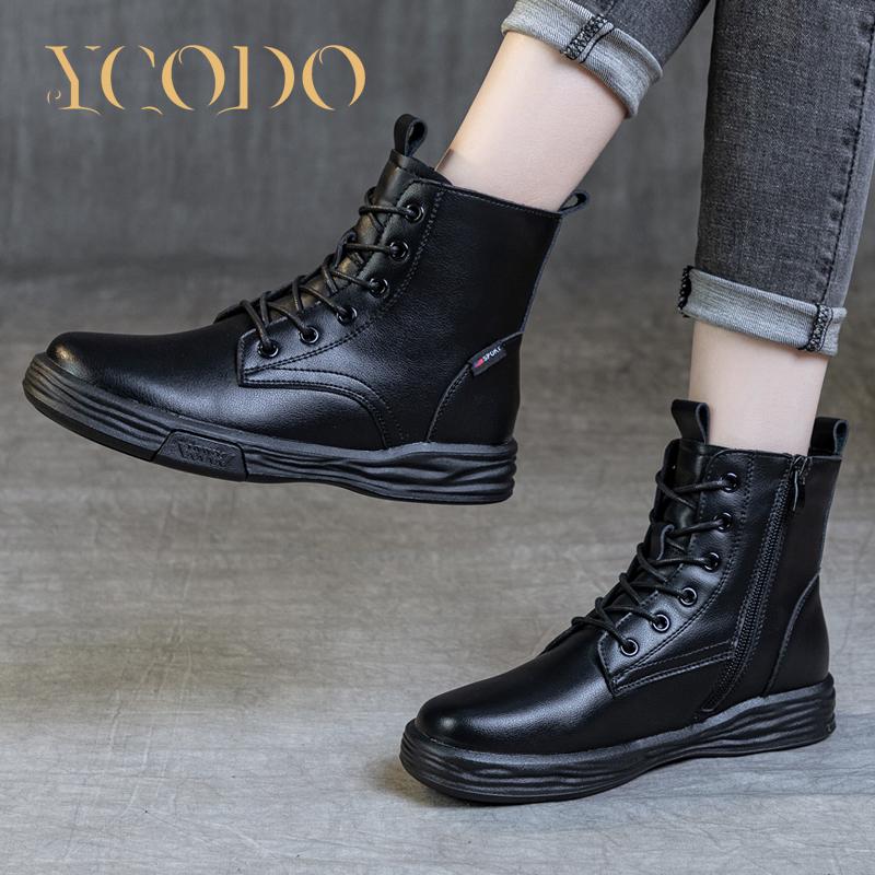 Кожаные ботильоны, женская повседневная студенческая обувь на плоской подошве