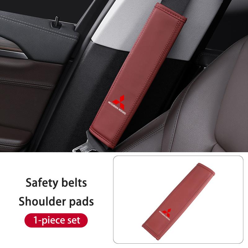xkhr10 Leather Car Seat Belt Protector Pad Shoulder Strap Cover Interior Accessories For Mitsubishi Outlander Lancer L200 ASX Pajero