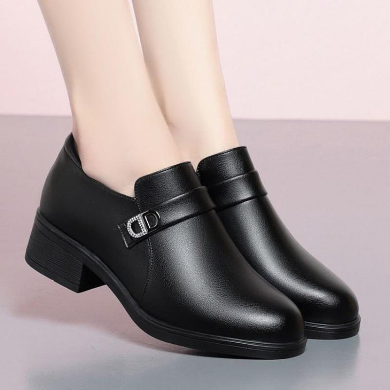 Shoes Deep Mouth Single Shoes Women's Shoes Autumn New Mid-soft Sole Non-slip Comfortable Work Leather Shoes