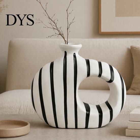 Artistic Hollow Rope Vase Minimalist Resin Flower Vase, Circle Art Modern Floral Dried Arrangement Holder for Home Living Room Bedroom Table Ornament