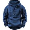 Men's Retro Lace-Up Hooded Long-Sleeve T-Shirt - Large Size, Solid Color, Autumn Casual.