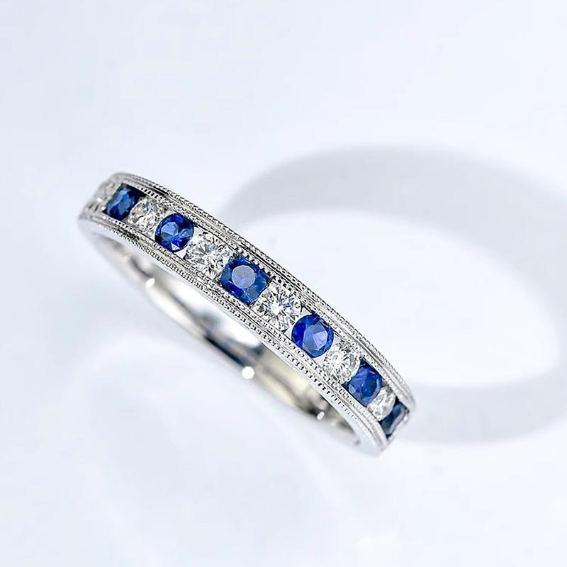 Huitan Luxury Blue/White Cubic Zircon Rings for Women Classic Wedding Engagement Band Accessories Silver Color Eternity Jewelry