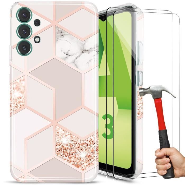 Coque pour Samsung Galaxy A13 4G - Protection Slim - Rose - Verre trempé - Résistant aux rayures - 3 pièces