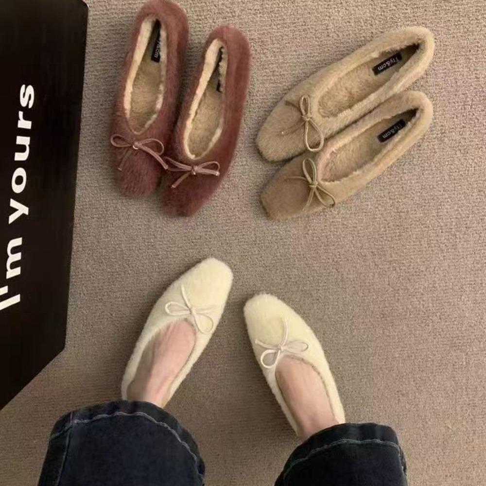 Модная обувь Женские балетки Низкий каблук Повседневные женские кроссовки Слипоны Лоферы Мех Круглый носок С мелким вырезом Осеннее платье Лодочки Слипоны Зима