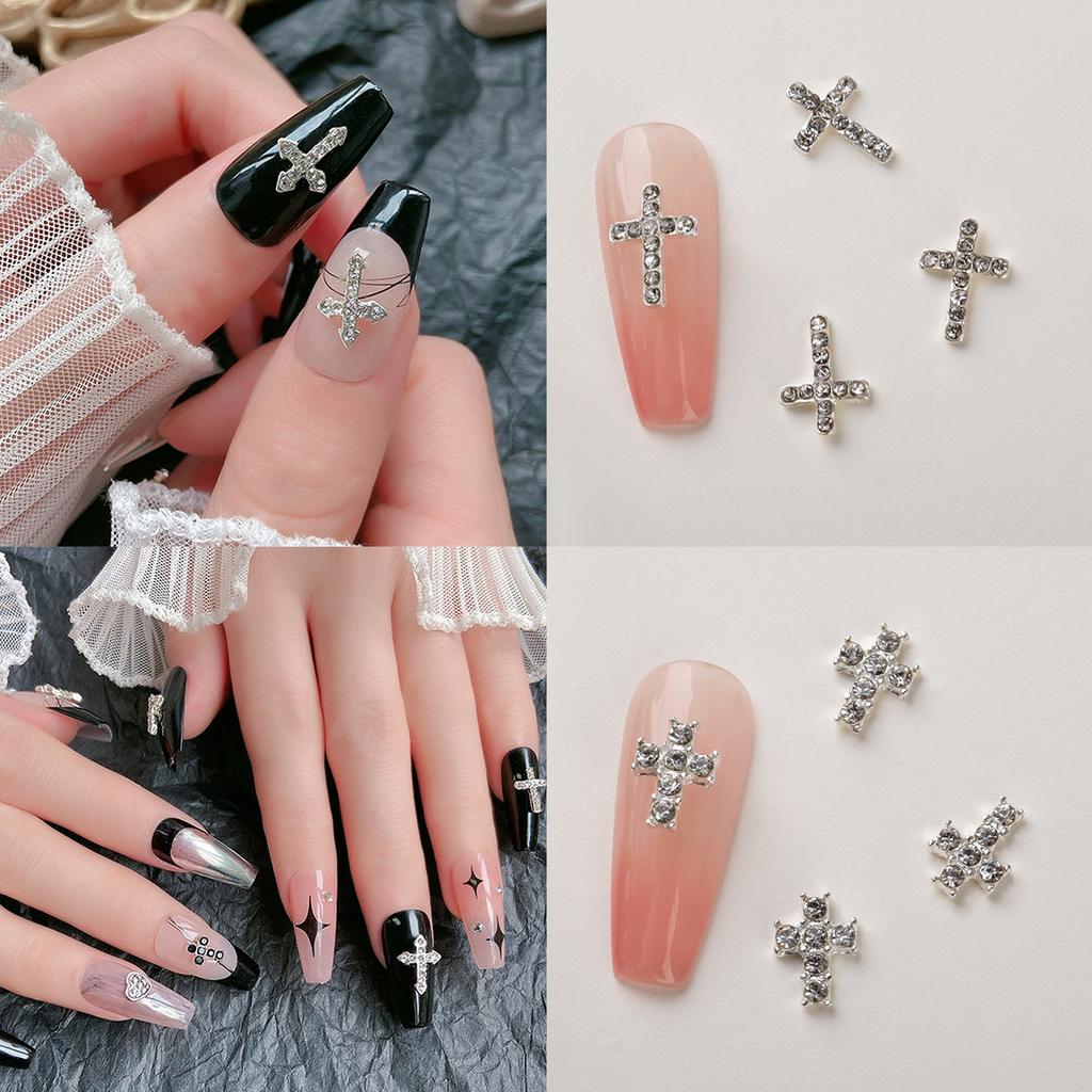 10Pcs Retro Cross Nail Charm Alloy Rhinestones Cross Charms Punk Gothic Nail Art Supplies for Acrylic Nail