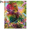 Huacan DIY 3D Diamond Painting Leopard 5d Diamond Mosaic Full Square Diamond Embroidery Colorful Animal 3d Cross Stitch Wall Art
