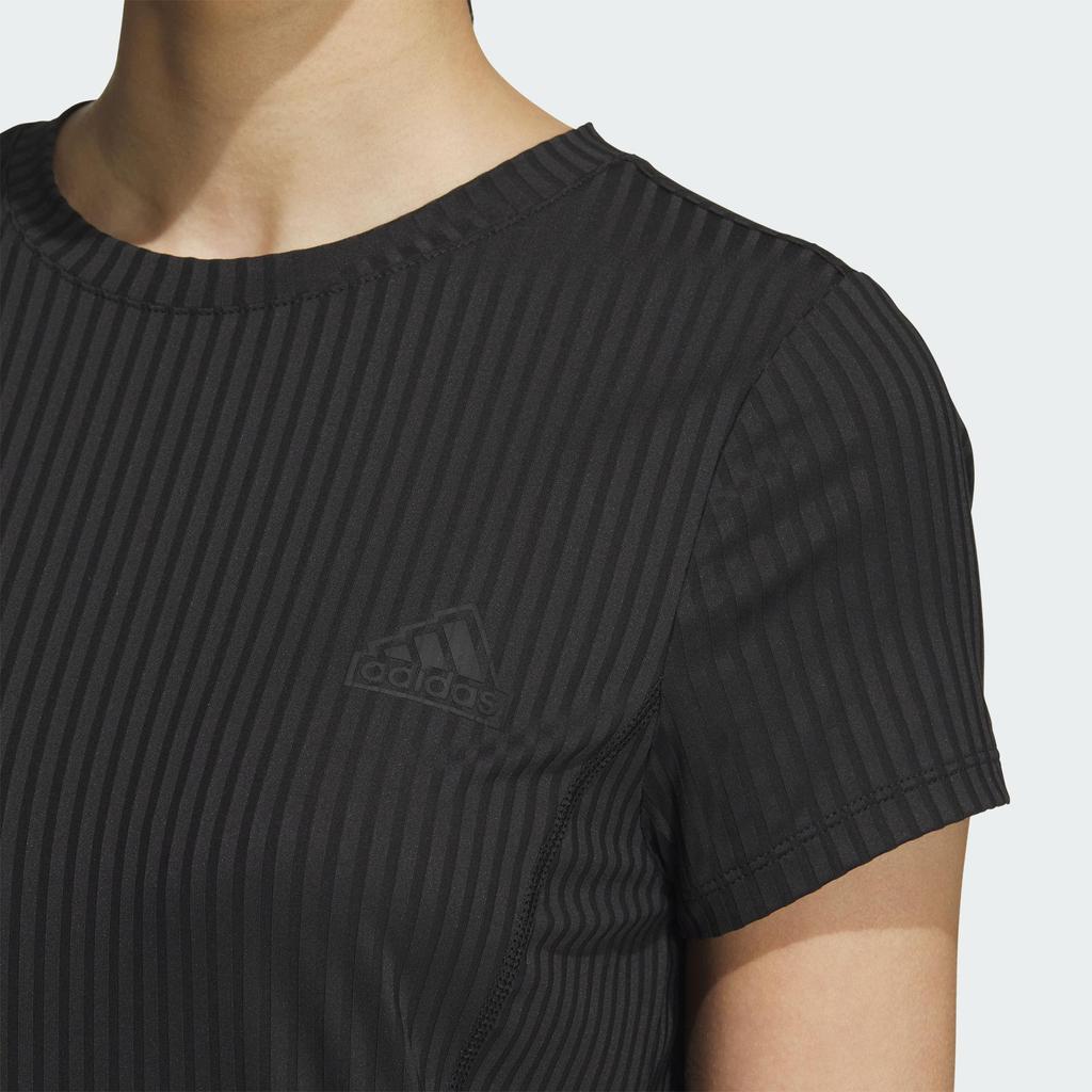 adidas Короткое платье с логотипом, ощущение прохлады, быстросохнущее, с ребристым круглым вырезом, повседневное спортивное женское, черное, JD5278