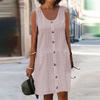 Платья для женщин Винтажное элегантное U-образный вырез Пуговицы Длинное платье Летнее повседневное Без рукавов Ажурное Миди-платье