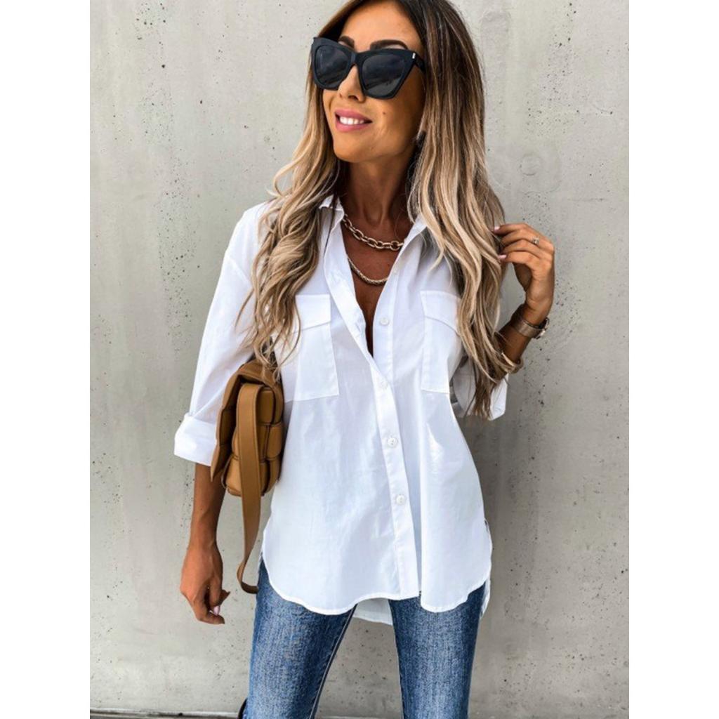 Нестандартная свободная рубашка с длинным рукавом и лацканами