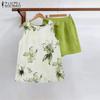 ZANZEA Женские принтованные майки и шорты, летние комплекты из двух частей