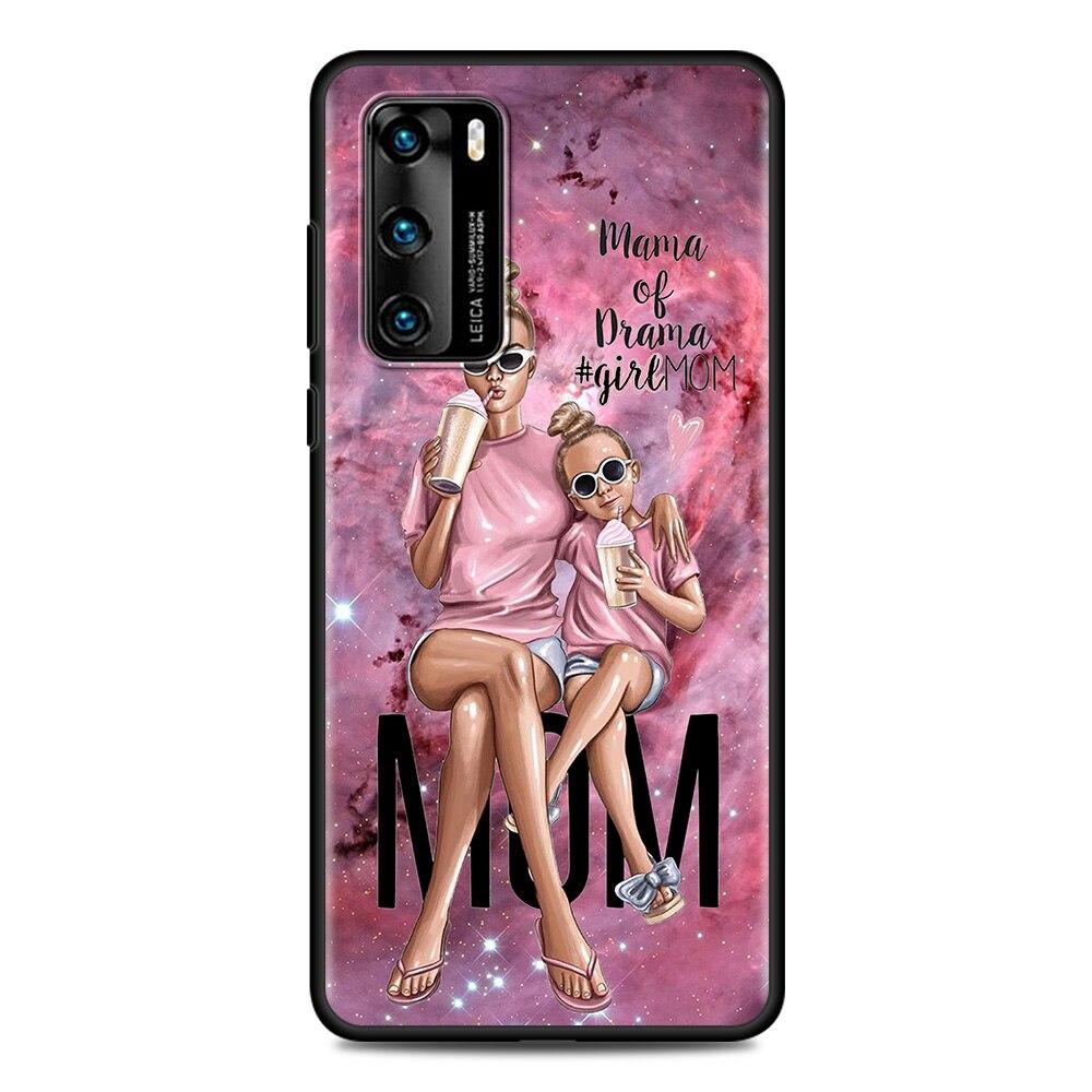 Черный чехол для Huawei P Smart Z P30 Y6 P40 Lite E Y7 P20 Pro Y6p Y8p Y9 2019 Y8s ТПУ чехол для телефона девушка ребенок супер мама женщина